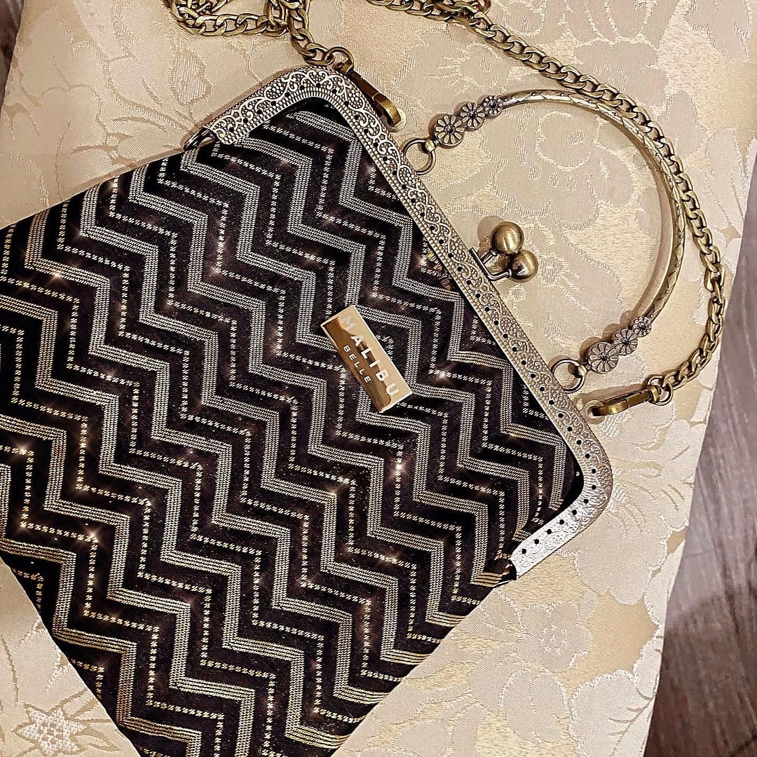 Gatsby Framed Purse - Black and Metallic Gold Brocade Framed Purse